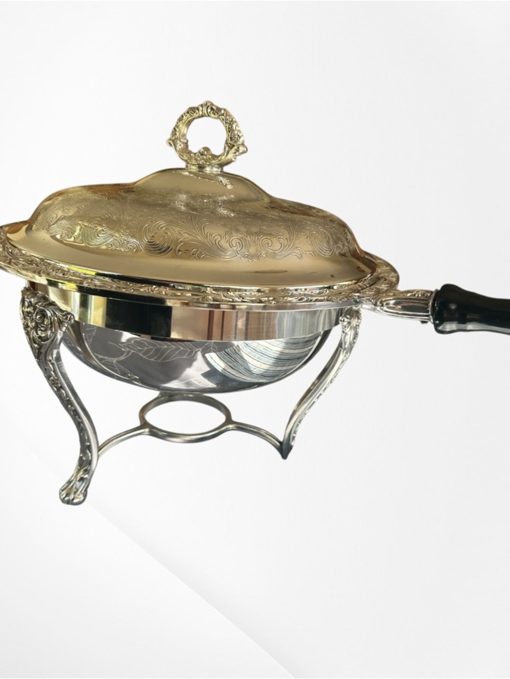 Silver-Tone Covered Serving Chafing Dish with Black Handle